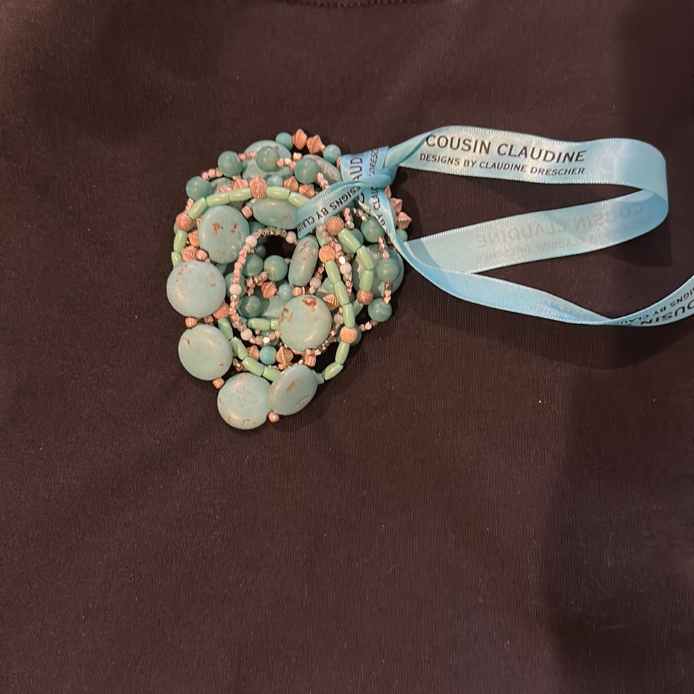 Cousin Claudine silver and Turquoise beaded bracelet set.  10 pieces.